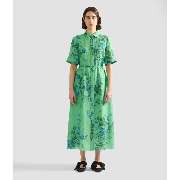 Erdem Floral Print Linen Tie Waist Midi Shirt Dress - Dresses - British Romantic Luxury at Luxury Shoes 