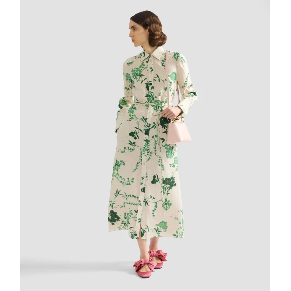 Erdem Floral Print Linen Tie Waisted Midi Dress - Dresses - British Romantic Luxury at Luxury Shoes 