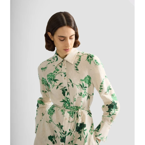 Erdem Floral Print Linen Tie Waisted Midi Dress - Dresses - British Romantic Luxury at Luxury Shoes 