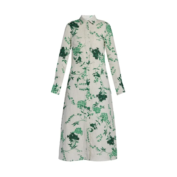 Erdem Floral Print Linen Tie Waisted Midi Dress - Dresses - British Romantic Luxury at Luxury Shoes 