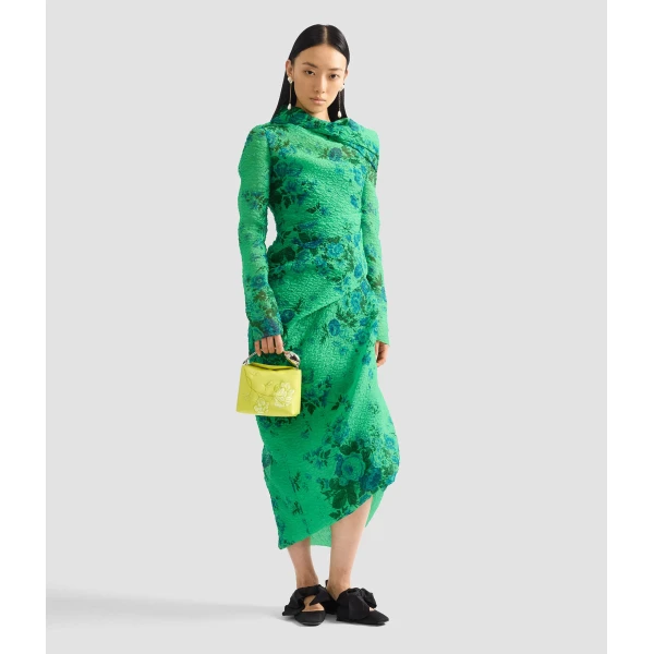 Erdem Floral Print Organza Cloque Draped Midi Dress - Dresses - British Romantic Luxury at Luxury Shoes 