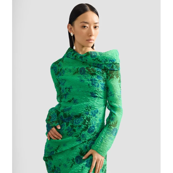 Erdem Floral Print Organza Cloque Draped Midi Dress - Dresses - British Romantic Luxury at Luxury Shoes 