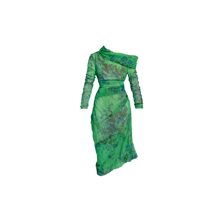 Erdem Floral Print Organza Cloque Draped Midi Dress - Dresses - British Romantic Luxury at Luxury Shoes 