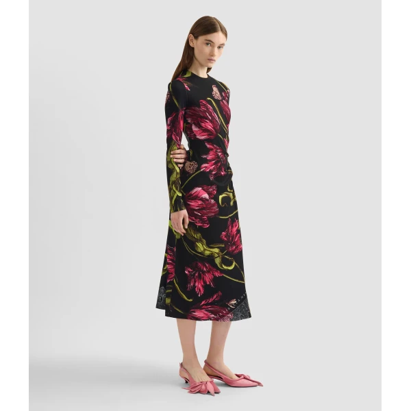 Erdem Floral Print Ponte Jersey Long Sleeve Midi Dress - Dresses - British Romantic Luxury at Luxury Shoes 
