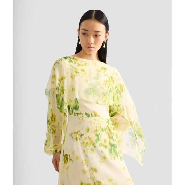 Erdem Floral Print Silk Creponne Draped Midi Dress - Dresses - British Romantic Luxury at Luxury Shoes 