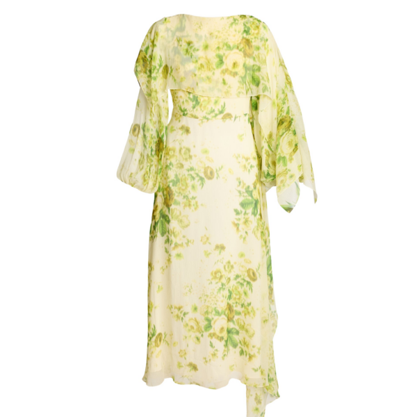 Erdem Floral Print Silk Creponne Draped Midi Dress