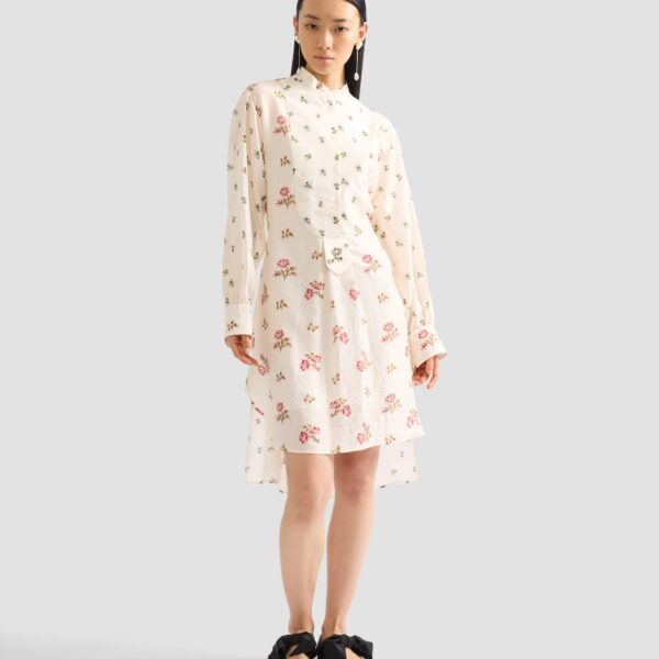 Erdem Floral Print Silk Long Sleeve Mini Shirt Dress, view 2