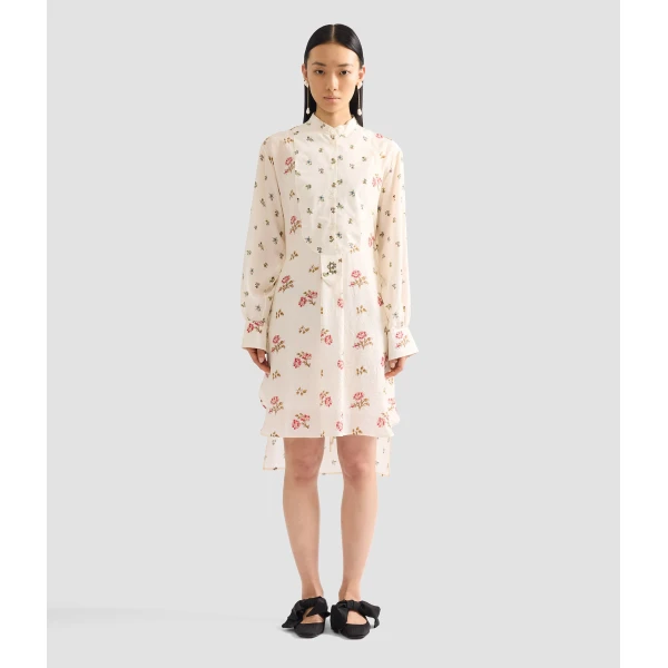 Erdem Floral Print Silk Long Sleeve Mini Shirt Dress - Dresses - British Romantic Luxury at Luxury Shoes 
