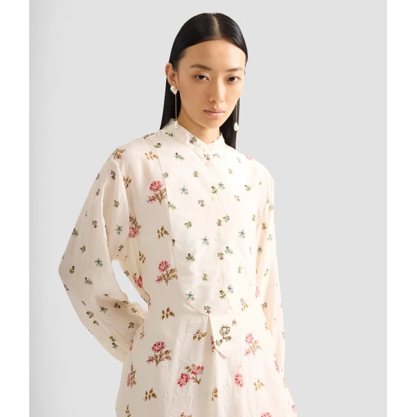 Erdem Floral Print Silk Long Sleeve Mini Shirt Dress - Dresses - British Romantic Luxury at Luxury Shoes 