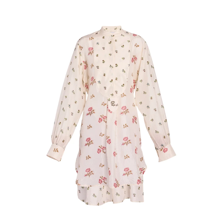 Erdem Floral Print Silk Long Sleeve Mini Shirt Dress - Dresses - British Romantic Luxury at Luxury Shoes 