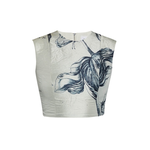 Erdem Floral Print Textured Satin Bodice Top - Tops - British Romantic Luxury at Luxury Shoes 
