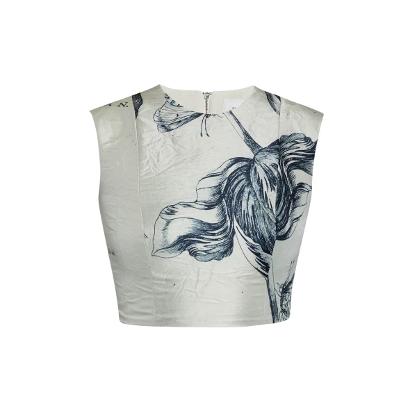 Erdem Floral Print Textured Satin Bodice Top - Tops - British Romantic Luxury at Luxury Shoes 
