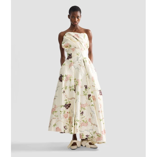 Erdem Floral Print Textured Satin Cloud Midi Dress - Dresses - British Romantic Luxury at Luxury Shoes 