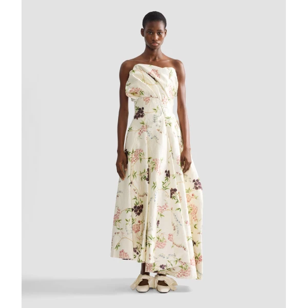 Erdem Floral Print Textured Satin Cloud Midi Dress - Dresses - British Romantic Luxury at Luxury Shoes 