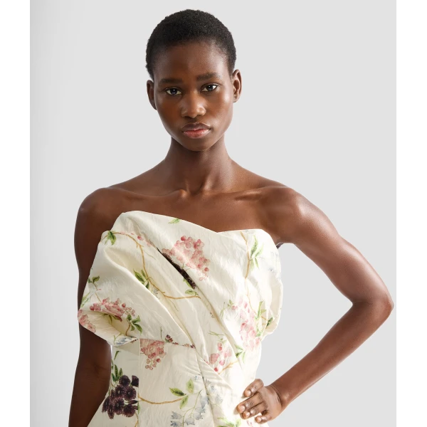 Erdem Floral Print Textured Satin Cloud Midi Dress - Dresses - British Romantic Luxury at Luxury Shoes 