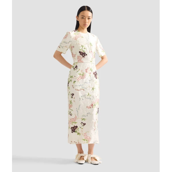 Erdem Floral Print Textured Satin Midi Pencil Dress, view 2
