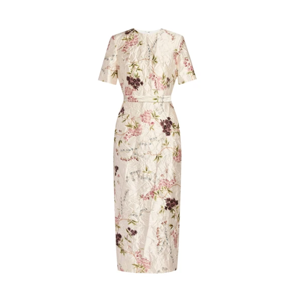 Erdem Floral Print Textured Satin Midi Pencil Dress - Dresses - British Romantic Luxury at Luxury Shoes 