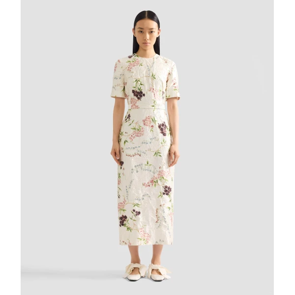 Erdem Floral Print Textured Satin Midi Pencil Dress, view 4