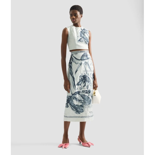 Erdem Floral Print Textured Satin Pencil Midi Skirt - Skirts - British Romantic Luxury at Luxury Shoes 