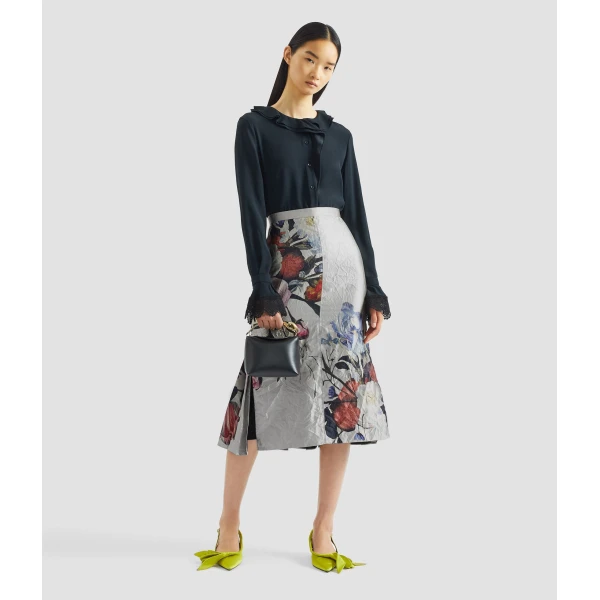Erdem Floral Print Textured Satin Pencil Midi Skirt - Skirts - British Romantic Luxury at Luxury Shoes 