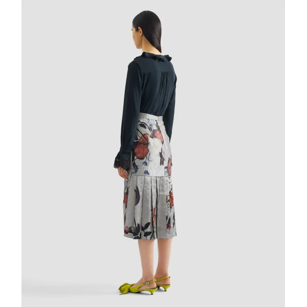 Erdem Floral Print Textured Satin Pencil Midi Skirt - Skirts - British Romantic Luxury at Luxury Shoes 