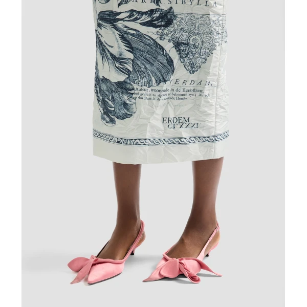 Erdem Floral Print Textured Satin Pencil Midi Skirt - Skirts - British Romantic Luxury at Luxury Shoes 