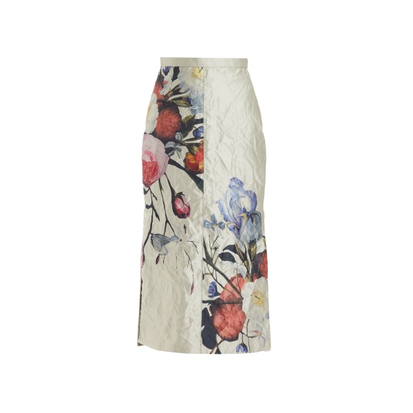 Erdem Floral Print Textured Satin Pencil Midi Skirt - Skirts - British Romantic Luxury at Luxury Shoes 