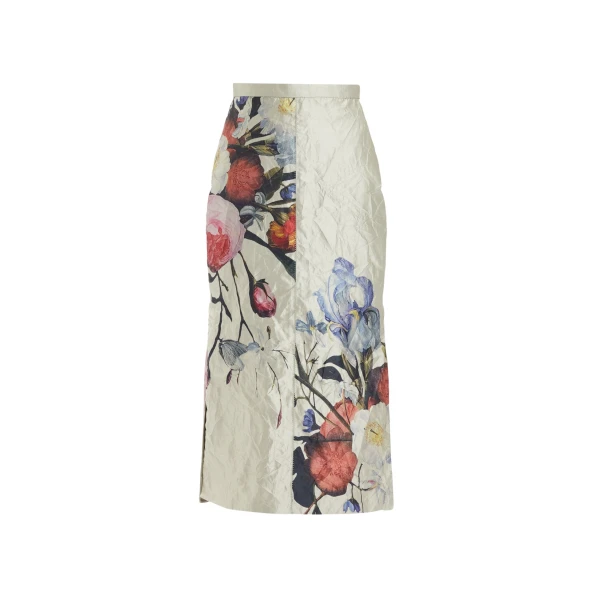 Erdem Floral Print Textured Satin Pencil Midi Skirt - Skirts - British Romantic Luxury at Luxury Shoes 