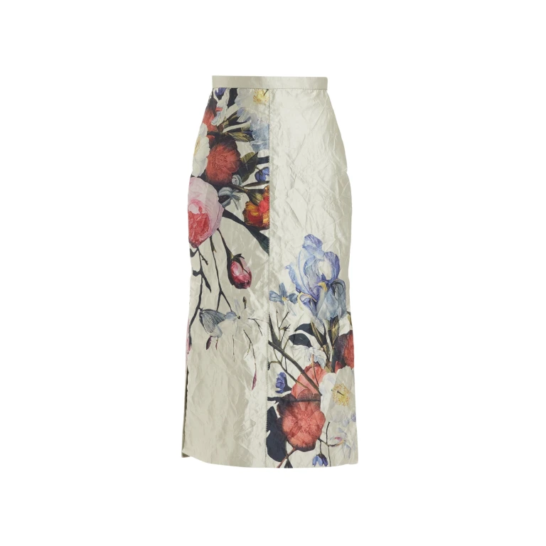 Erdem Floral Print Textured Satin Pencil Midi Skirt - Skirts - British Romantic Luxury at Luxury Shoes 