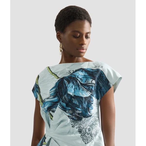 Erdem Floral Print Textured Satin Short Sleeve Blouse - Tops - British Romantic Luxury at Luxury Shoes 