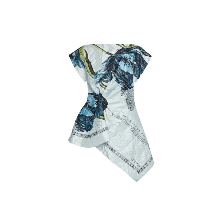 Erdem Floral Print Textured Satin Short Sleeve Blouse - Tops - British Romantic Luxury at Luxury Shoes 