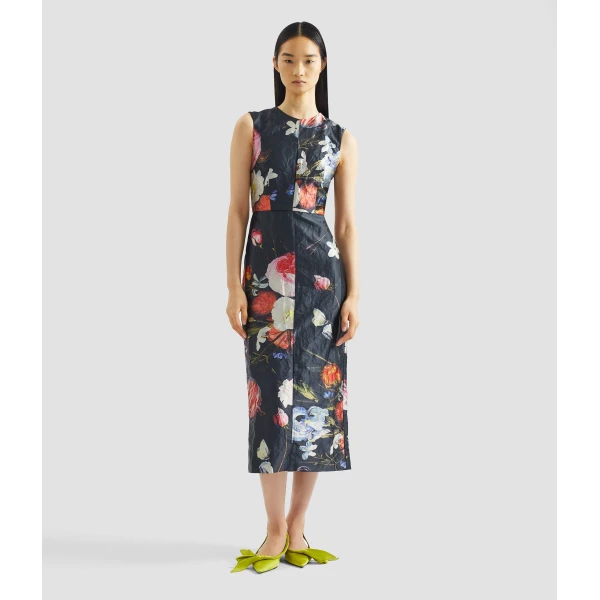 Erdem Floral Print Textured Satin Sleeveless Midi Dress - Dresses - British Romantic Luxury at Luxury Shoes 