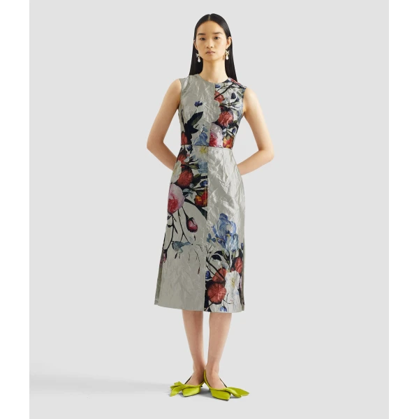 Erdem Floral Print Textured Satin Sleeveless Midi Dress - Dresses - British Romantic Luxury at Luxury Shoes 