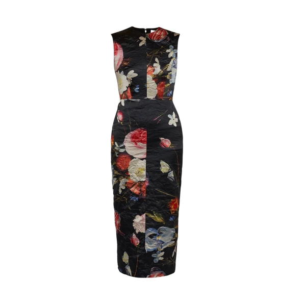 Erdem Floral Print Textured Satin Sleeveless Midi Dress - Dresses - British Romantic Luxury at Luxury Shoes 