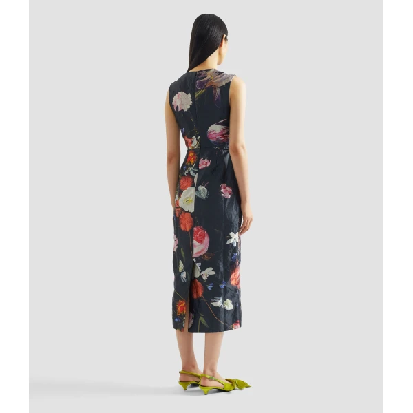 Erdem Floral Print Textured Satin Sleeveless Midi Dress - Dresses - British Romantic Luxury at Luxury Shoes 