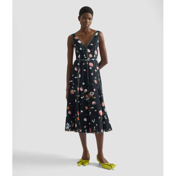 Erdem Floral Print Textured Twill Sleeveless Midi Dress - Dresses - British Romantic Luxury at Luxury Shoes 