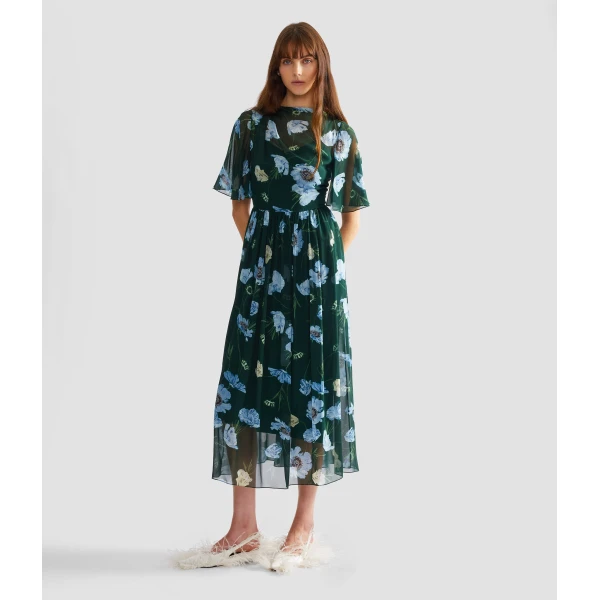 Erdem Floral Silk Voile Short Sleeve Midi Dress, view 2