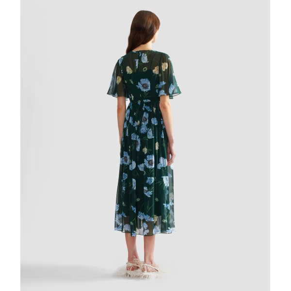 Erdem Floral Silk Voile Short Sleeve Midi Dress, view 3