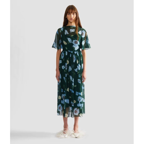 Erdem Floral Silk Voile Short Sleeve Midi Dress, view 4