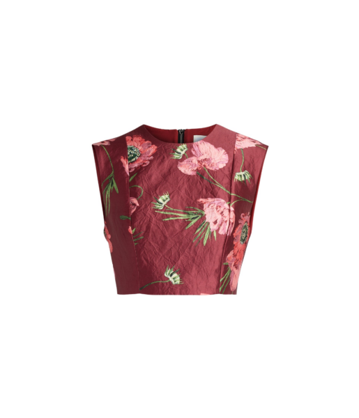 Erdem Floral Textured Satin Crop Top - Tops - British Romantic Luxury at Luxury Shoes 