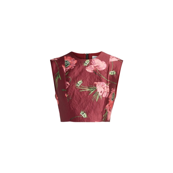 Erdem Floral Textured Satin Crop Top - Tops - British Romantic Luxury at Luxury Shoes 