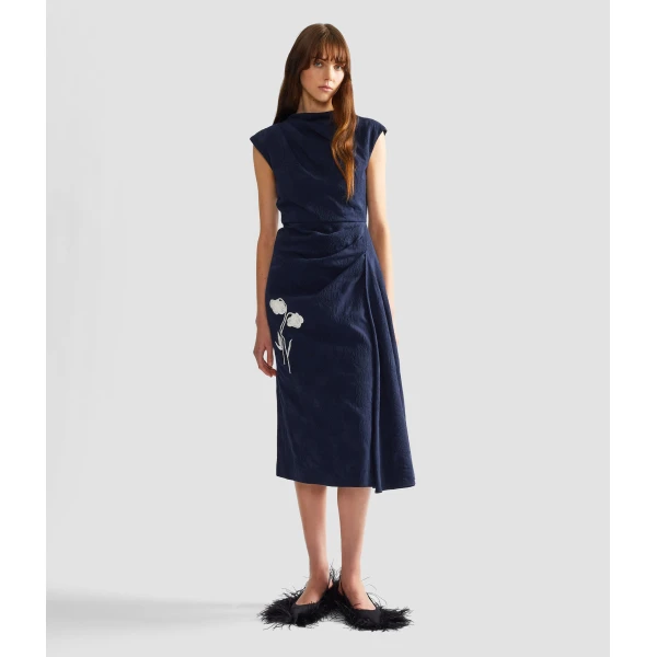 Erdem Flower Jacquard Draped Midi Dress - Dresses - British Romantic Luxury at Luxury Shoes 