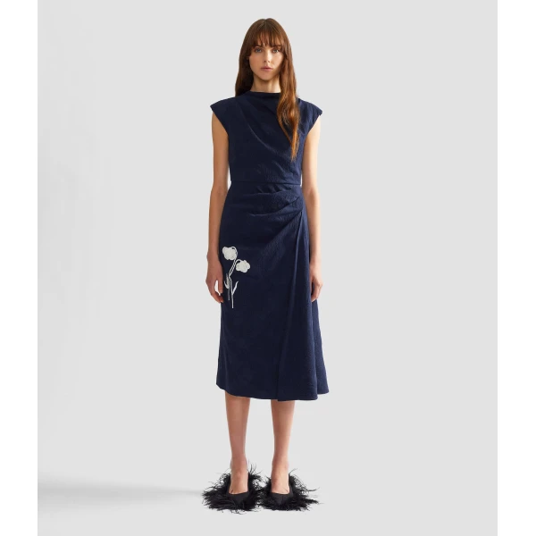 Erdem Flower Jacquard Draped Midi Dress - Dresses - British Romantic Luxury at Luxury Shoes 