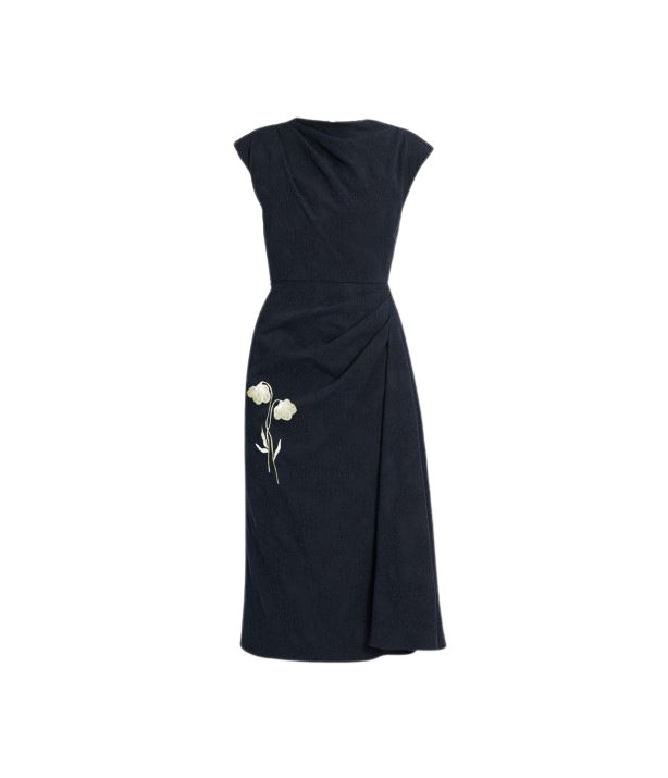Erdem Flower Jacquard Draped Midi Dress - Dresses - British Romantic Luxury at Luxury Shoes 