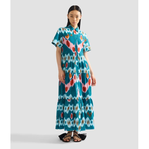 Erdem Ikat Print Cotton Tiered Midi Shirt Dress - Dresses - British Romantic Luxury at Luxury Shoes 