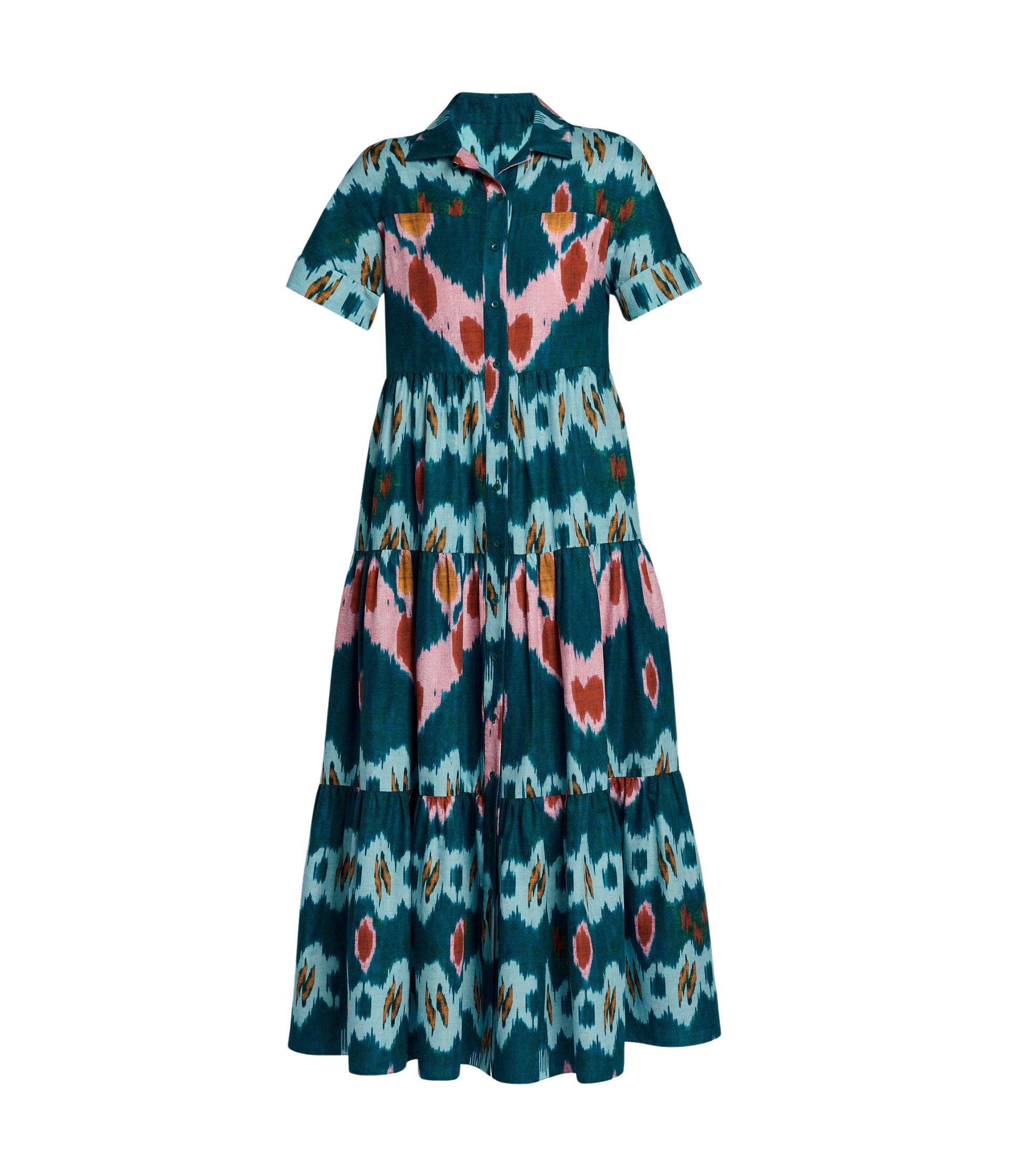 Erdem Ikat Print Cotton Tiered Midi Shirt Dress - Dresses - British Romantic Luxury at Luxury Shoes 