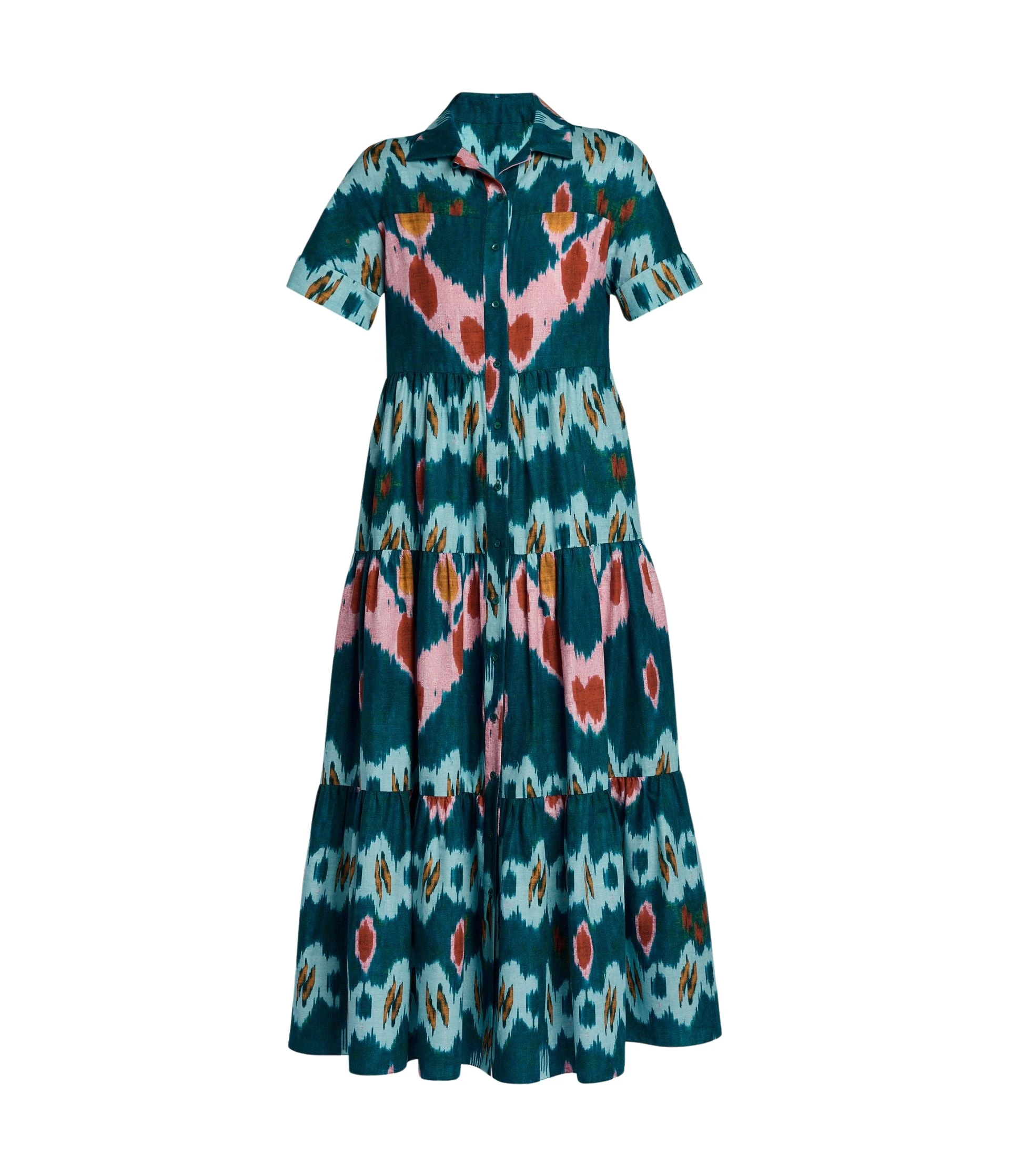 Erdem-Ikat-Print-Cotton-Tiered-Midi-Shirt-Dress-coveti30742_nobg Erdem Ikat Print Cotton Tiered Midi Shirt Dress - Dresses - British Romantic Luxury at Luxury Shoes