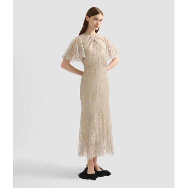 Erdem Metallic Lace Midi Dress - Dresses - British Romantic Luxury at Luxury Shoes 