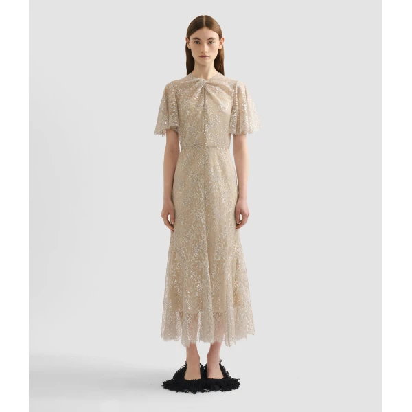 Erdem Metallic Lace Midi Dress - Dresses - British Romantic Luxury at Luxury Shoes 