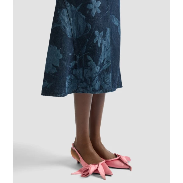 Erdem Printed Denim Flared Midi Skirt - Skirts - British Romantic Luxury at Luxury Shoes 